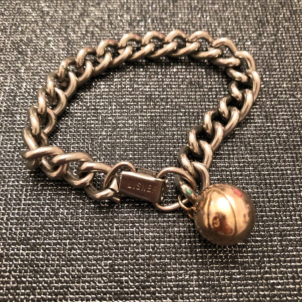 Vintage Gold Filled Basketball Charm On Lisner silver tone bracelet